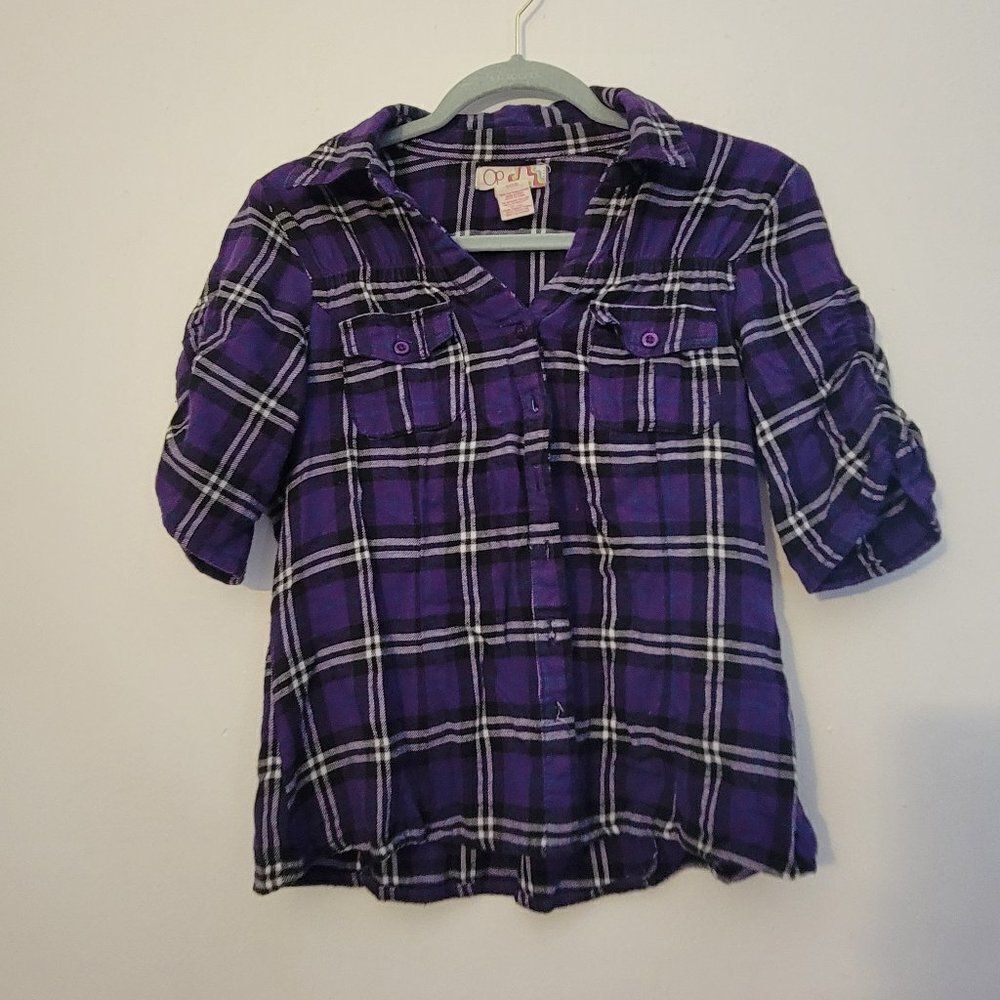 OP Girls Purple Plaid Blouse Shirt Top LG 11/ 13